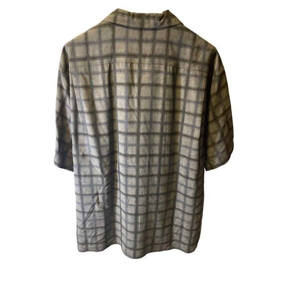 Tommy Bahama Black Charcoal Patterned Mens Silk Button Down Short Sleeved Shirt - Picture 2 of 8